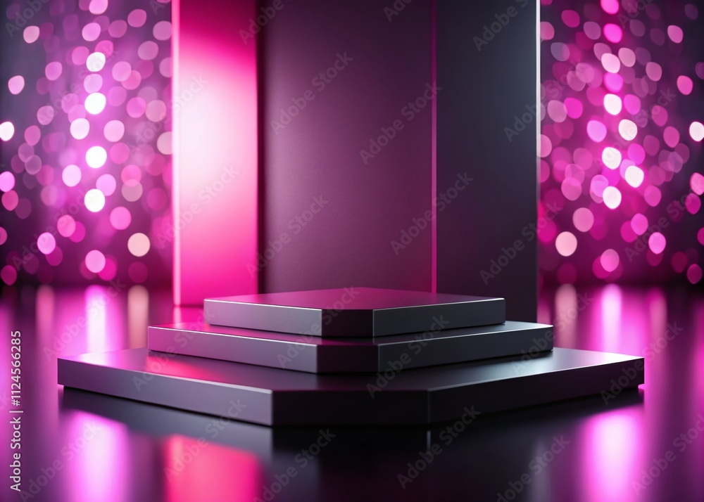 Aufkleber abstract geometric podium design featuring black and pink elements in a minimalist scene with bokeh 