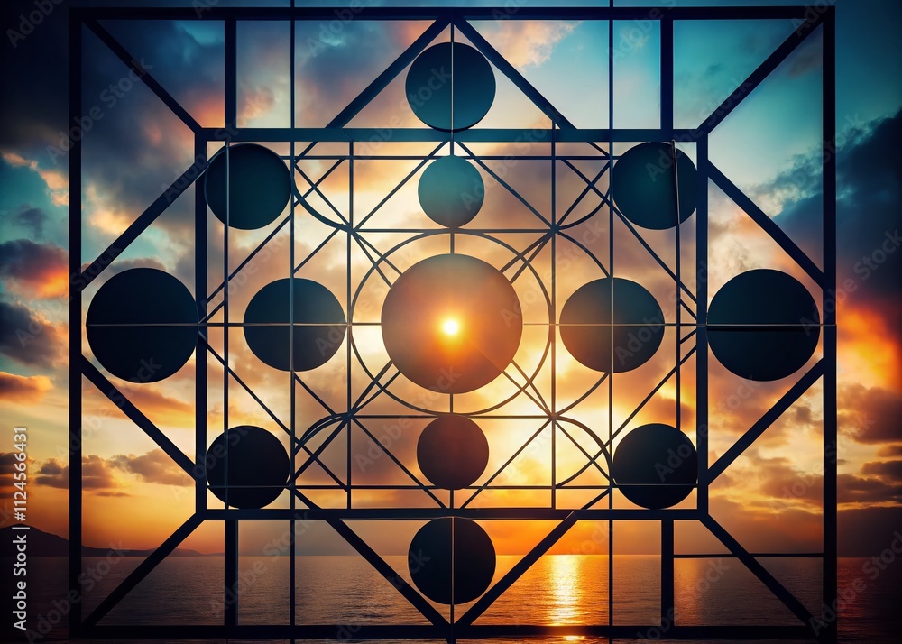 Poster abstract geometric square patterns with circles in silhouette style for modern design, perfect for c