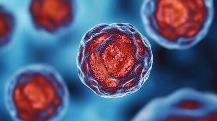 Fototapeta premium biotechnology and cell biology with microscopy for molecular interaction and vitality in scientific evolution.