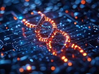 Futuristic Progress Bar with Glowing Digital DNA Strand Assembly