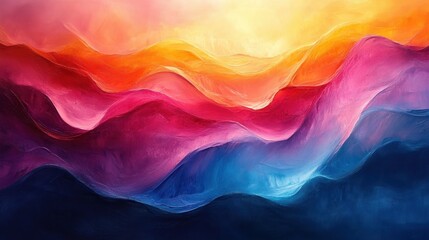 Obraz premium Vibrant Abstract Waves in Pink Orange and Blue Impressionist Style Background