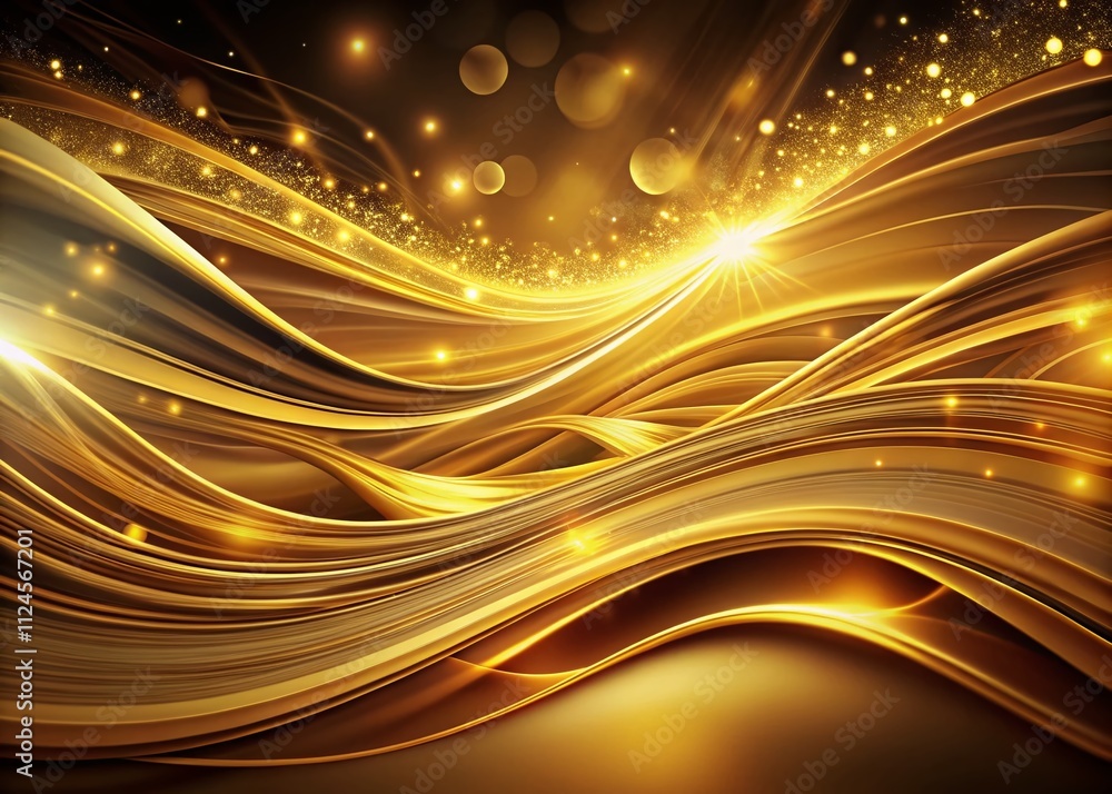 Poster abstract gold background with glowing lines and curves representing space and motion in a captivatin