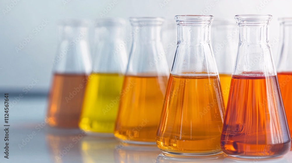 Poster biotechnology chemistry science in laboratory with testing measurement and knowledge exploration.