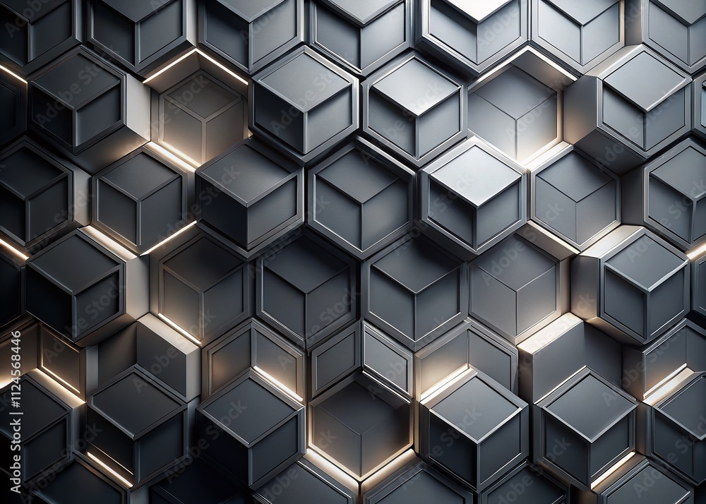 Poster abstract gray geometric pattern featuring hexagons and triangles with straight lines, perfect for mo