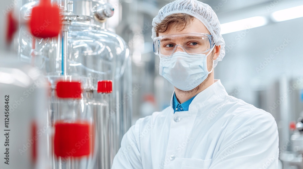 Poster biotechnology scientist in laboratory healthcare research with technology resources and testing proc