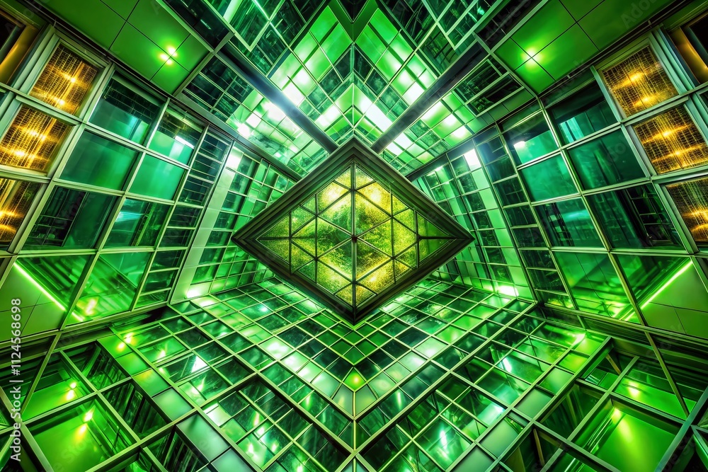 Aufkleber abstract green geometric squares concept with futuristic architecture and digital connections in lay
