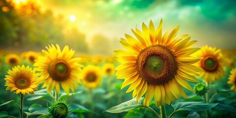 Obraz premium Abstract Green and Yellow Sunflower Background for Artistic and Creative Projects, Perfect for Wall Art, Textiles, and Digital Media, Evoking Nature's Vibrant Energy and Beauty