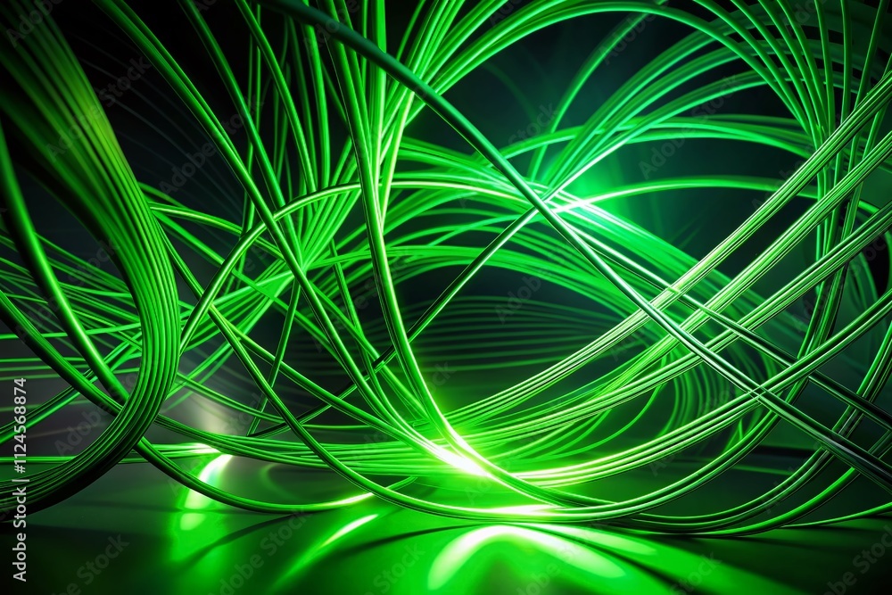 Aufkleber abstract green lines silhouette: a dynamic composition of curved and straight forms against a dark b