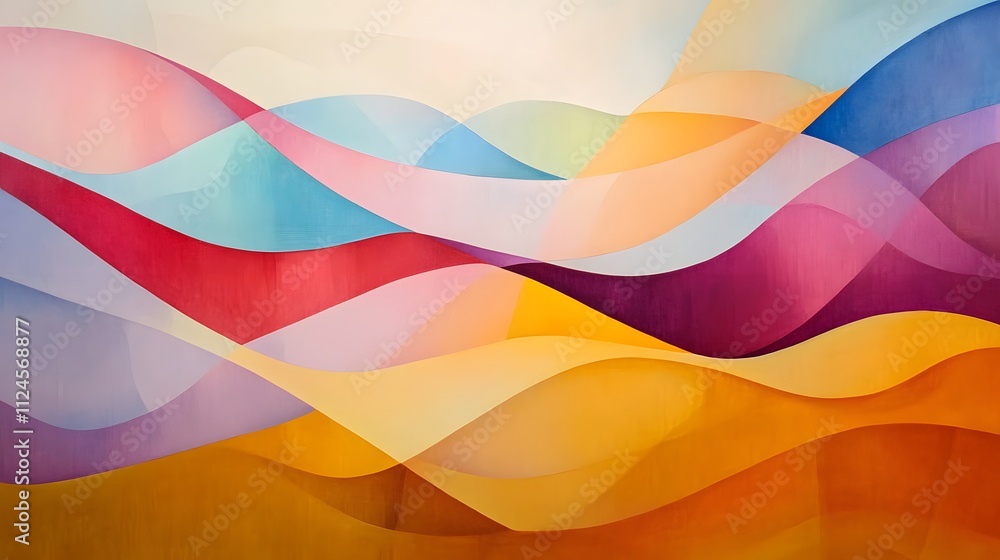 Poster a colorful abstract painting with geometric shapes and flowing lines, bright and bold colors with a 