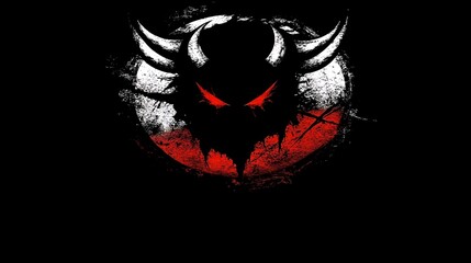 Grunge style demonic bull skull logo design in red and white.