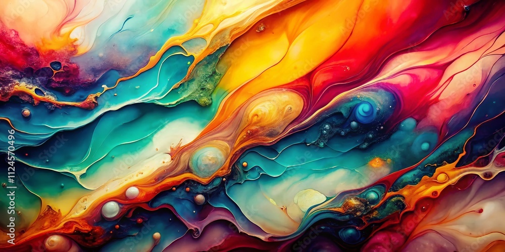 Aufkleber abstract horizontal background of color blots with marble texture and alcohol ink colors in a tilt-s