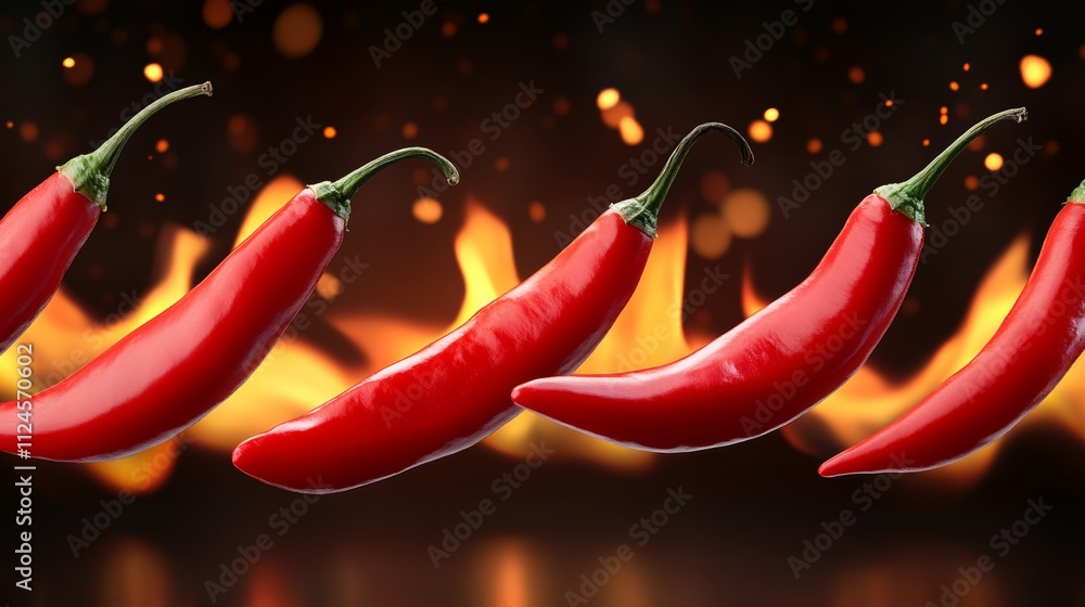 Aufkleber a row of red peppers are shown in front of a fire. the peppers are arranged in a line, with some of 