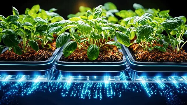 Technologically enhanced hydroponic herb garden with led lighting