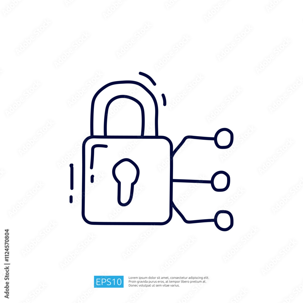 Poster A simple line drawing of a padlock with three lines extending from it, symbolizing security and connectivity.