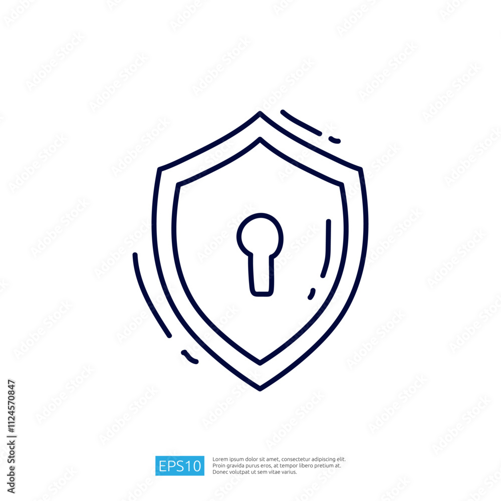Poster a simple outline of a shield with a keyhole, symbolizing security and protection.