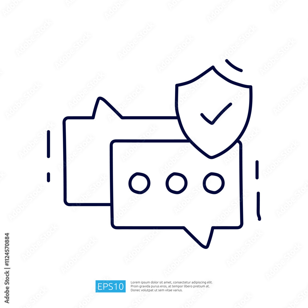 Poster the image depicts a stylized representation of chat bubbles with a shield, symbolizing secure commun