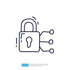 A simple line drawing of a padlock with three lines extending from it, symbolizing security and connectivity.