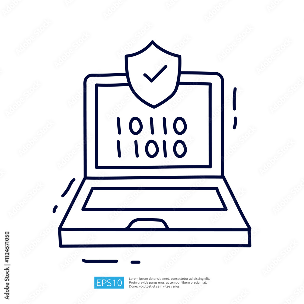 Aufkleber a simple illustration of a laptop displaying binary code, symbolizing data security and protection.