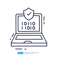 A simple illustration of a laptop displaying binary code, symbolizing data security and protection.