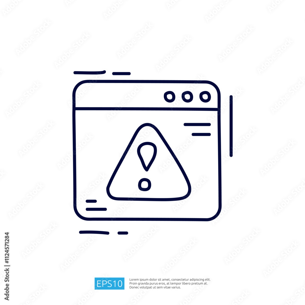 Poster a simple illustration of a web browser window displaying a warning sign, indicating an alert or erro