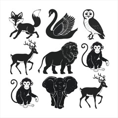 animal silhouette icon set. black animal icon vector illustration. animal silhouette vector isolate illustration. animal black image design illustration.