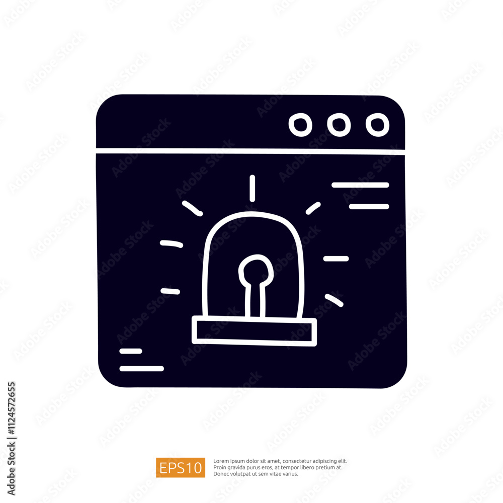 Poster a graphic representation of a web browser window featuring a warning light icon, symbolizing alerts 