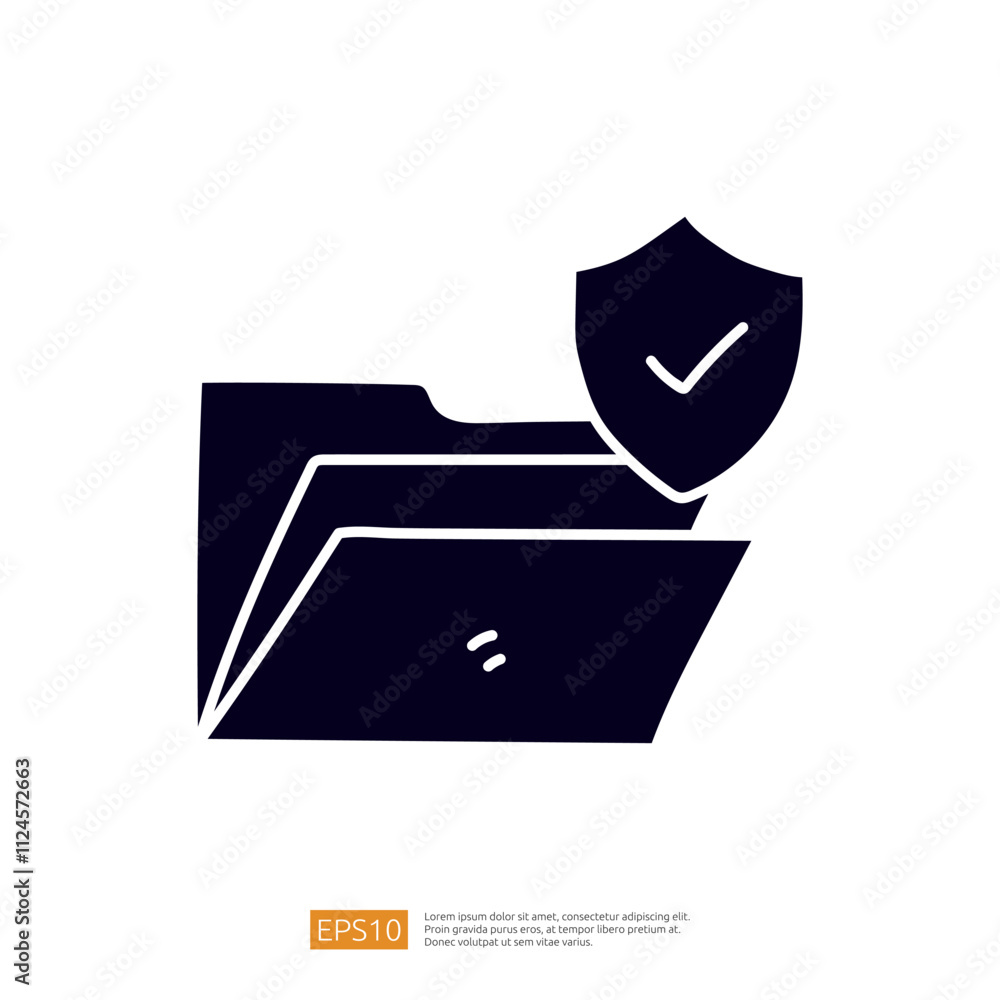 Poster this image features a stylized folder with a shield icon, symbolizing data protection and security. 