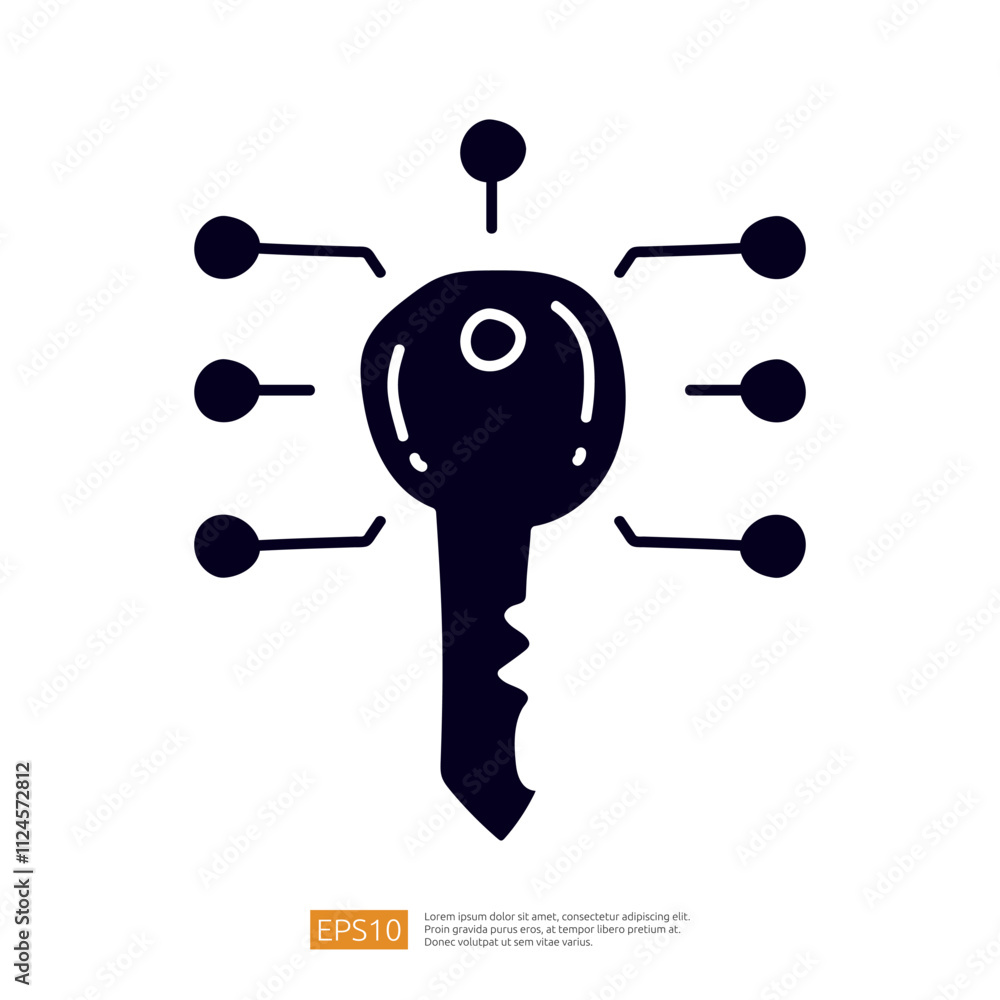 Poster a stylized graphic of a key with multiple lines extending from it, suggesting connectivity or techno