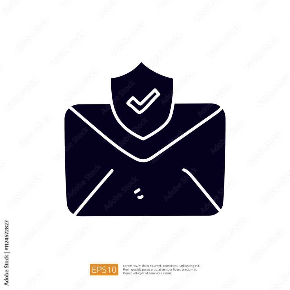Poster a stylized envelope icon with a shield and checkmark, symbolizing secure communication or verified m