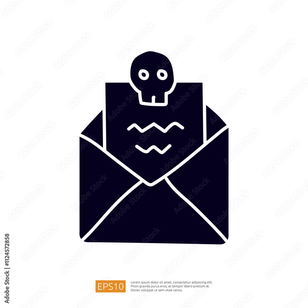 Poster the image depicts an envelope containing a note with a skull symbol, suggesting a message related to