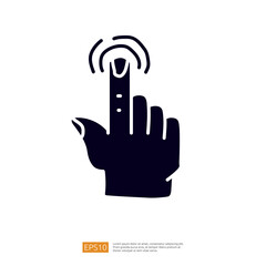 A stylized graphic of a hand with a finger pointing, indicating interaction or selection, often used in digital contexts.