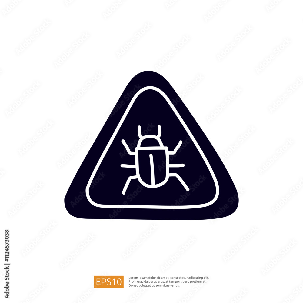 Poster an icon depicting a beetle inside a triangular warning sign, suggesting caution or alertness regardi