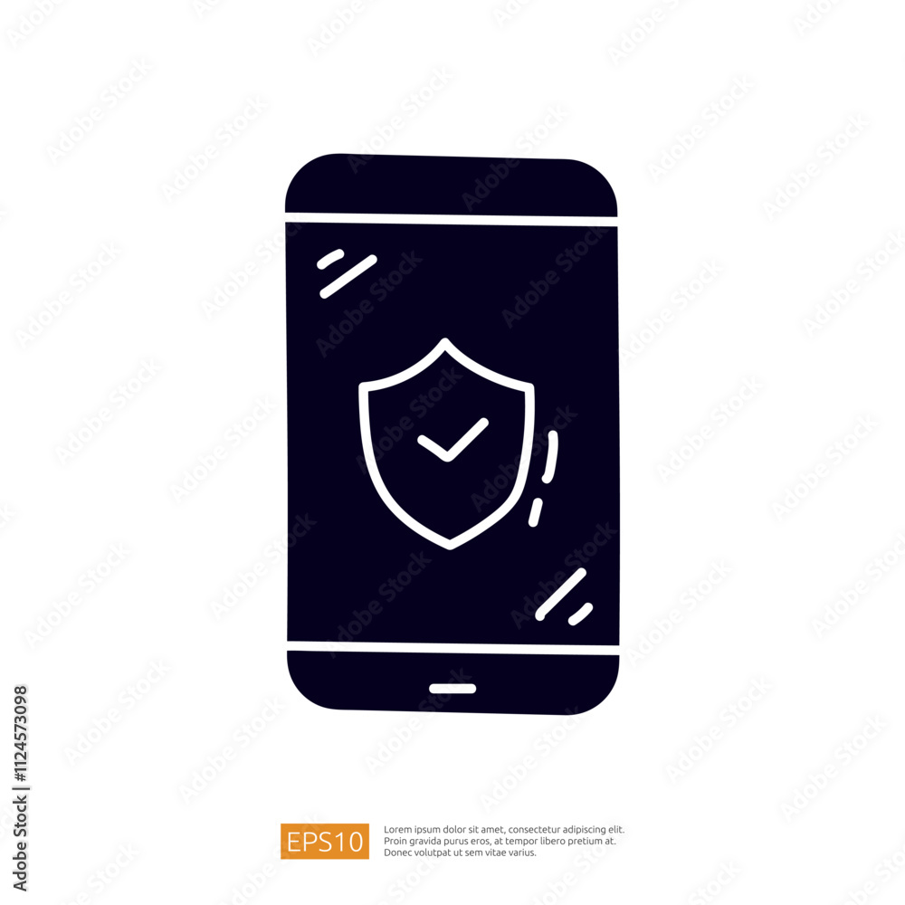 Poster a smartphone displaying a shield icon, symbolizing security and protection, likely representing mobi