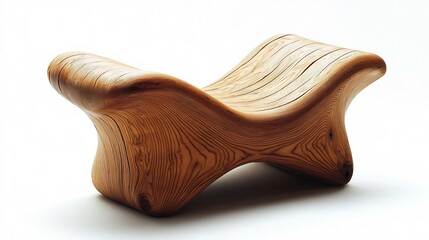 Handcrafted Wooden Stool with Organic Curves and Natural Finish Simple Yet Design Isolated on White Background