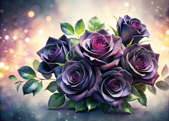 Black Rose Bouquet Watercolor Clipart, Funeral Condolence Card Design, Dark Rose Arrangement, Isolated Clip Art for Sympathy Cards