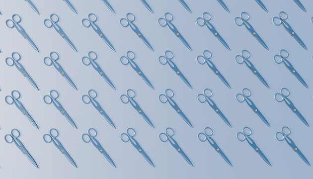 3d rendering of scissors patterns with blue color, no people