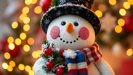 Beautiful snowman in winter landscape