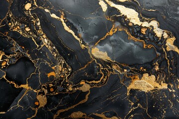 Fototapeta premium This captivating abstract artwork features a striking interplay of black and gold hues, showcasing fluid patterns and textures that create a sophisticated visual appeal.