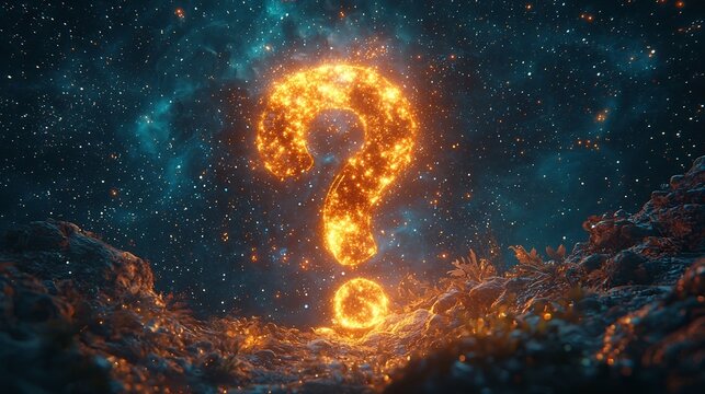 Cosmic Question Mark Floating in Deep Space Symbolizing Life s Mysteries