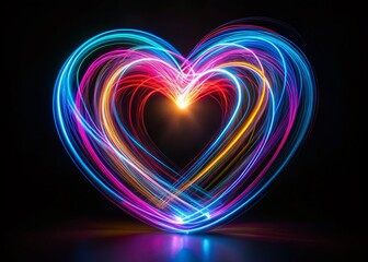 Abstract Neon Heart in Motion on Dark Background: A Stunning Silhouette Photography Concept Capturing the Vibrant Energy and Elegance of Love in a Unique Visual Experience