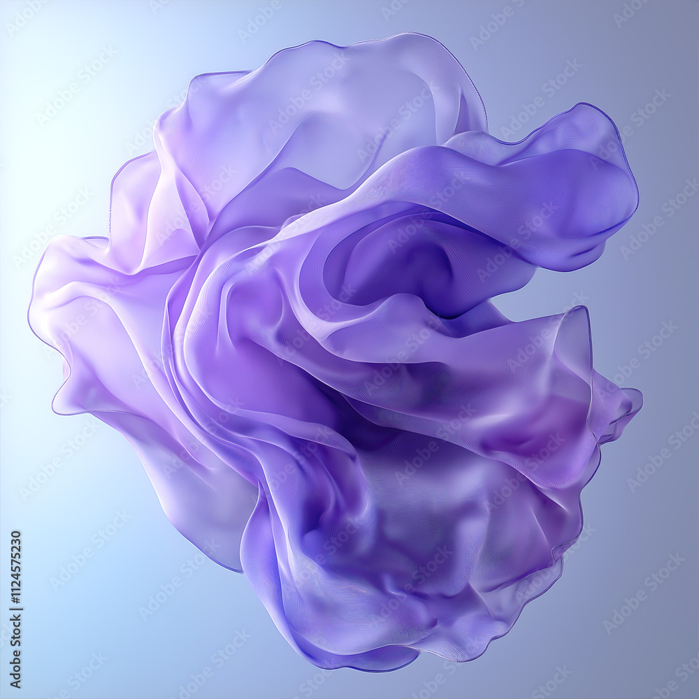 Aufkleber abstract 3d illustration with flowing, undulating shapes of flying translucent fabric in shades of p