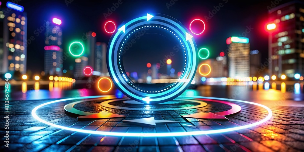 Aufkleber abstract night photography of circular arrows in motion, black loading symbol with glowing effects, 