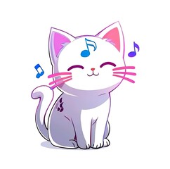 Joyful Cartoon Cat Surrounded by Colorful Music Notes
