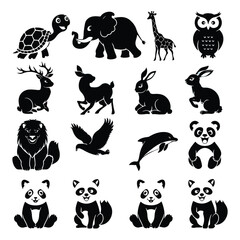 animal silhouette icon set. black animal icon vector illustration. animal silhouette vector isolate illustration. animal black image design illustration.