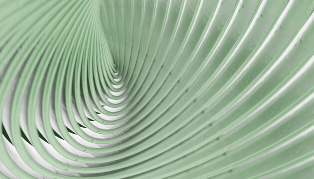 3D render of an abstract geometric shape with metallic rings and a spiral design.