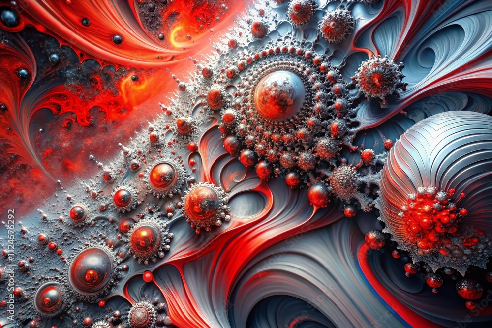 Poster abstract painting red and grey textures on a bright background with modern futuristic patterns for c