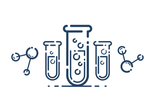 Test tube and molecule connection vector simple linear icon, science chemistry and medicine analysis line art symbol, laboratory research.