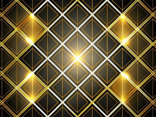 Golden Yellow & White Diagonal Square Grid - Vintage Art Deco Line Art Illustration