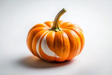 Obraz premium Abstract Pumpkin Logo Design with Tilt-Shift Photography on a White Background, Ideal for Fresh Produce Branding and Vegetable Marketing Concepts
