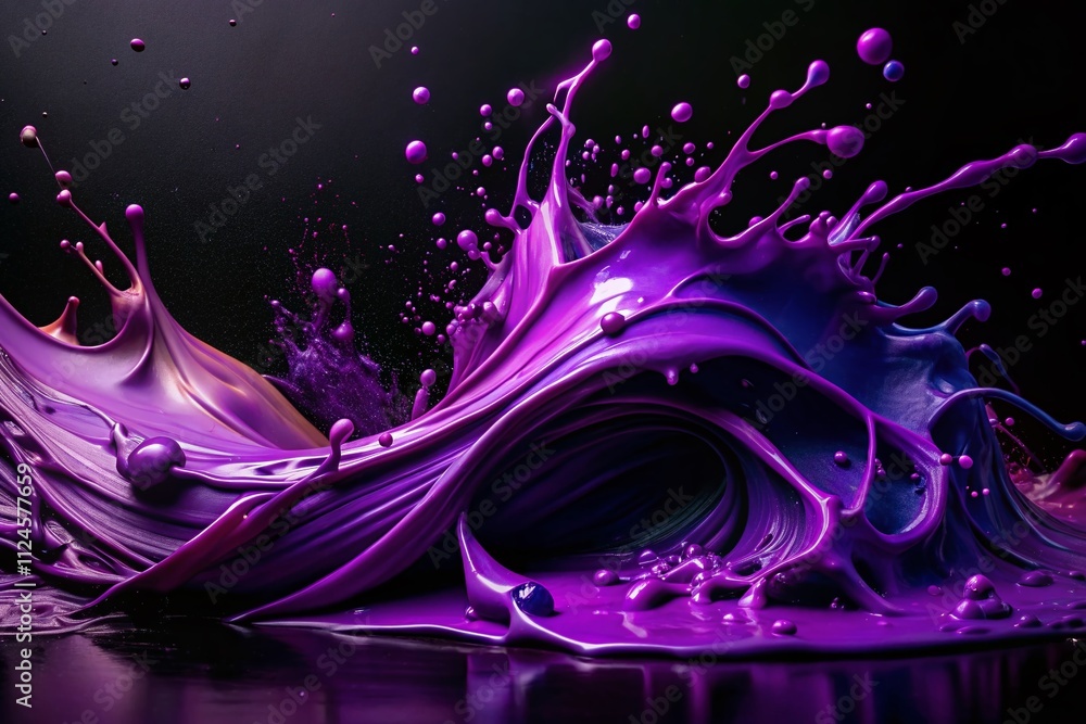 Aufkleber abstract purple paint spills on dark background - captivating and artistic representation of color a